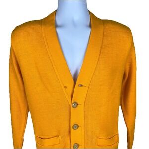 Vintage BPC Bristol Products Sweater Mens Small Yellow Acrylic‎ Cardigan 70s
